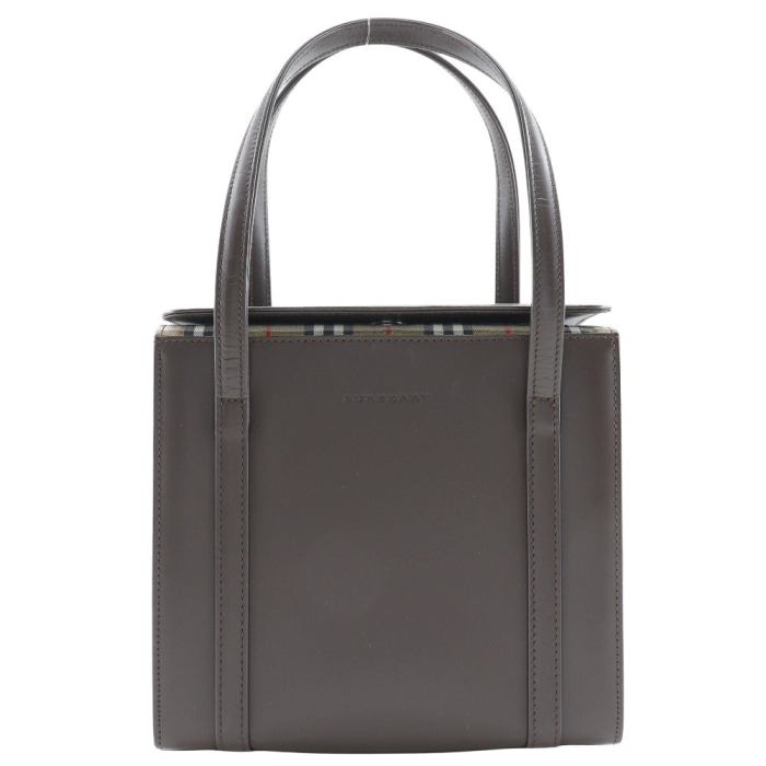 BURBERRY Handbag Calfskin Brown Nova Check box Women Used Authentic