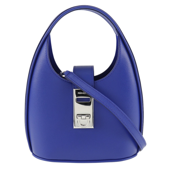 Salvatore Ferragamo Handbag Calfskin Blue 2WAYShoulder Gancini Hobo Mi