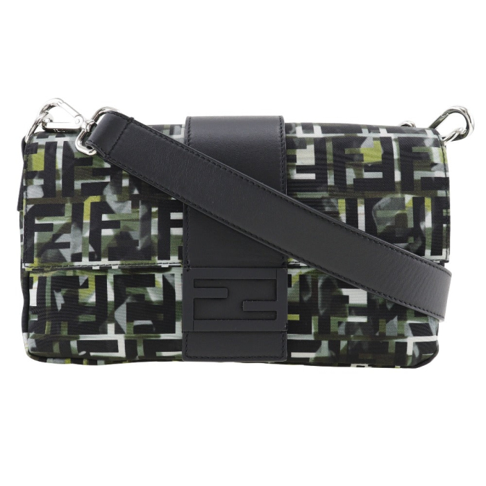 FENDI Shoulder Bag 7VA472 Nylon black Zucca Camouflage Pattern 3WAY Bo