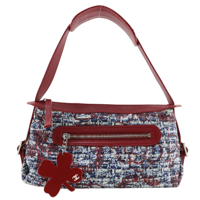 CHANEL Shoulder Bag tweed Red Clover charm one belt Women Used Authent