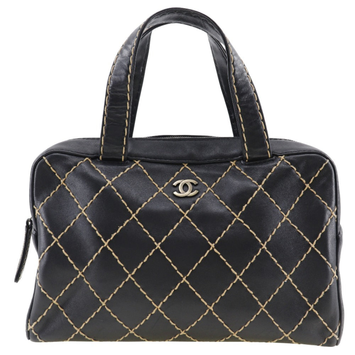 CHANEL Handbag Calfskin black COCO Mark Wild stitch Women Used Authent