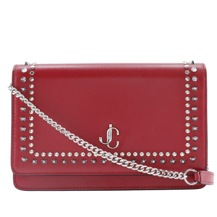 JIMMY CHOO Long Wallet Purse 06162 Calf leather Red logoMetal Varenne 