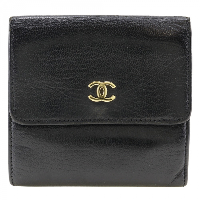 CHANEL Bifold Wallet A13456 Calfskin black W Hook Wallet COCO Mark