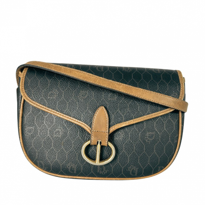 Dior Shoulder Bag PVC Black / Brown Honeycomb vintage Women Used Authe