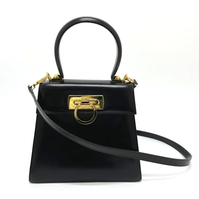 Salvatore Ferragamo Handbag AQ-212193 leather black Gancini Shoulder B