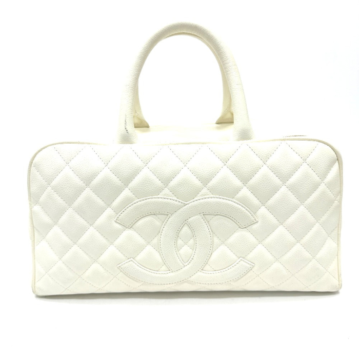 CHANEL Handbag Caviar skin white CC COCO Mark Boston Duffel bag Women 
