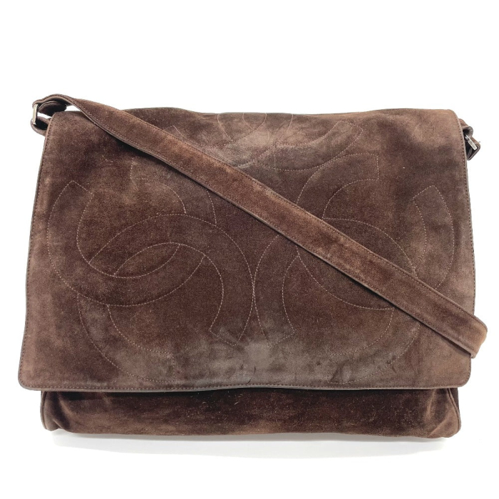 CHANEL Shoulder Bag suede Brown CC COCO Mark Trip Luco co
