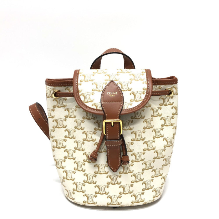 CELINE Backpack PVC / Leather White x brown Triomphe minifolco Women U