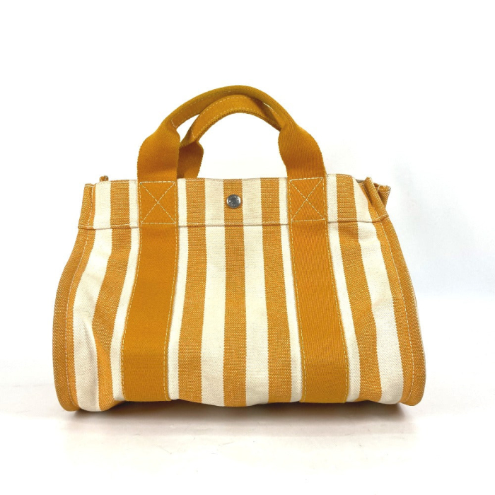 HERMES Handbag canvas Orange With porch Cannes PM Stripe Women Used Au