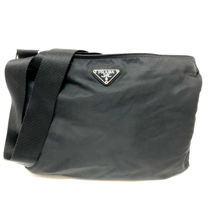 PRADA Shoulder Bag Nylon black Triangle logo Women Used Authentic