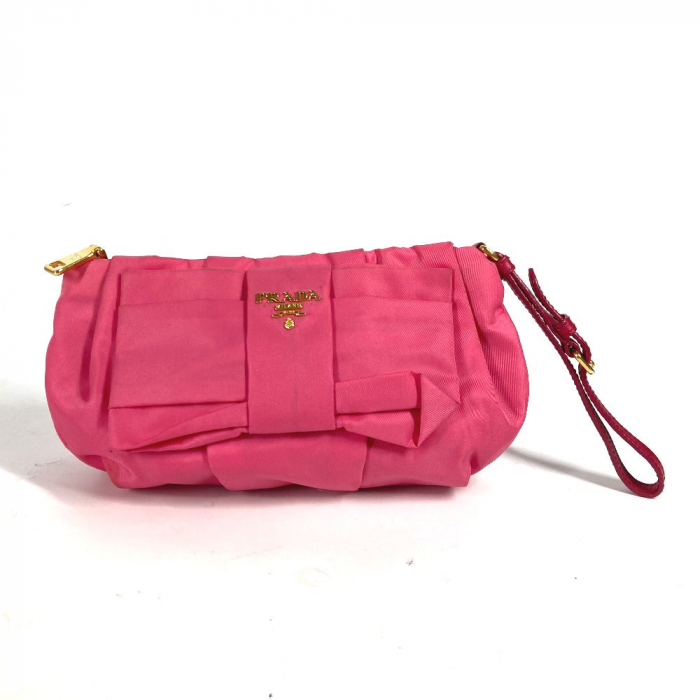 PRADA Clutch bag Nylon pink With strap Ribbon Ribon