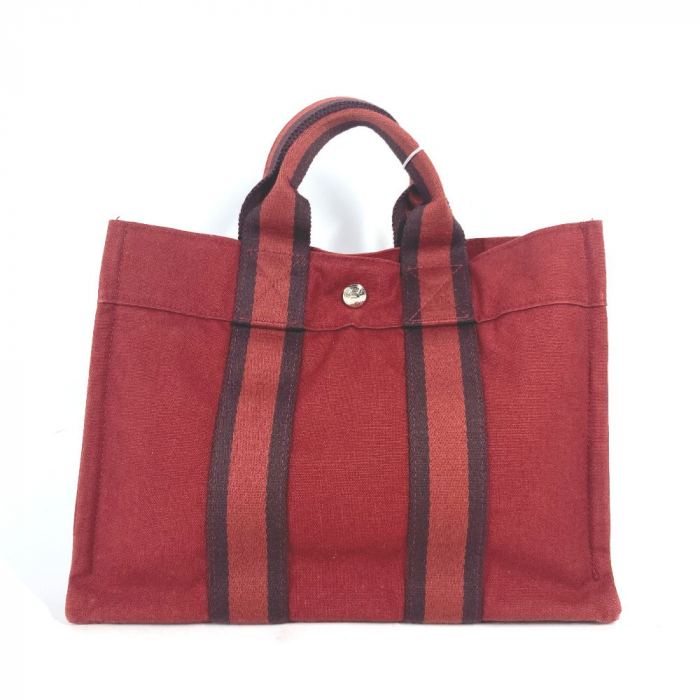 HERMES Handbag canvas Red Fool ToePM Women Used Authentic