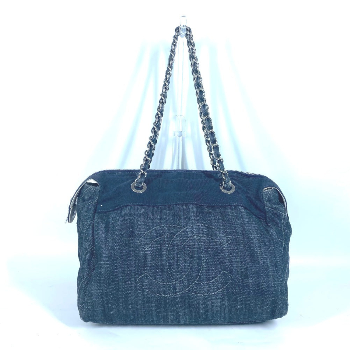 CHANEL Shoulder Bag denim blue CC COCO Mark Matelasse Quilting