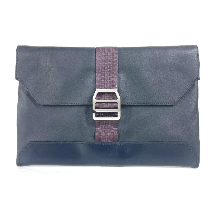 HERMES Clutch bag leather Navy City slide mens Used Authentic