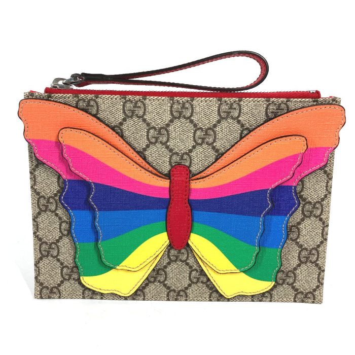 GUCCI Clutch bag 550781 GG Supreme Canvas beige GG Supreme Butterfly W