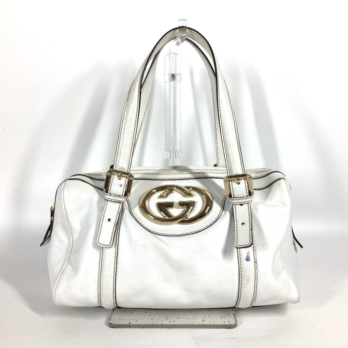 GUCCI Handbag 170009 leather white Double G GG Women Used Authentic