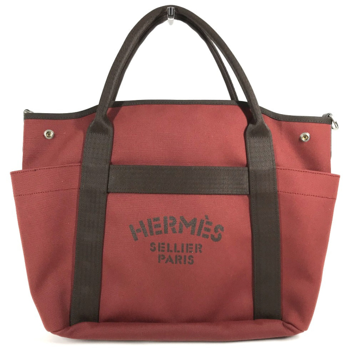 HERMES Tote Bag canvas Red Sac de Pansage Groom