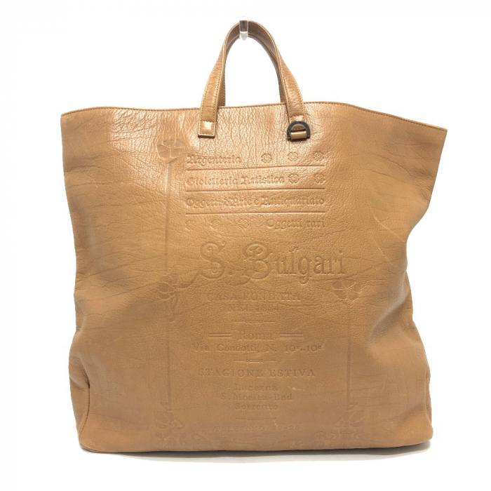 BVLGARI Tote Bag leather Brown S.Bulgari logo