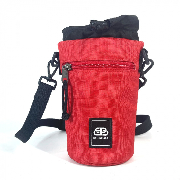 BALENCIAGA Shoulder Bag 618193 Nylon canvas Red WEEKEND logo Bottle ho