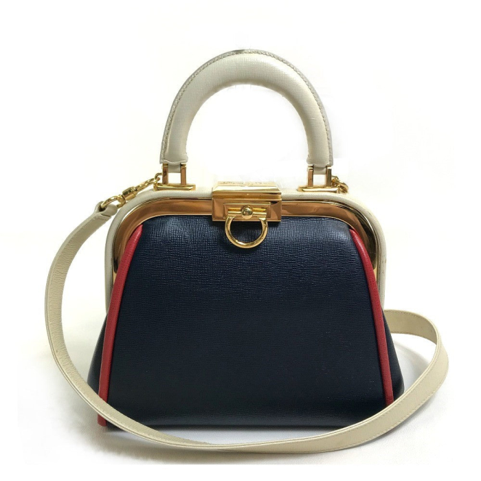 Christian Dior Handbag leather Navy x White type x Red Tricolor Vintag