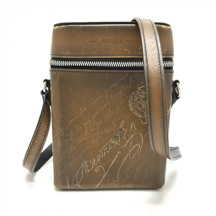 Berluti Shoulder Bag leather Brown Calligraphy Scrit Swipe mens Used A