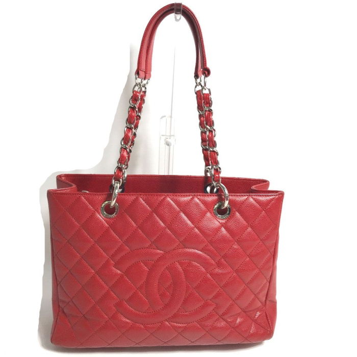 CHANEL Tote Bag A50995 Caviar skin Red CC COCO Mark Shoulder Bag Matel