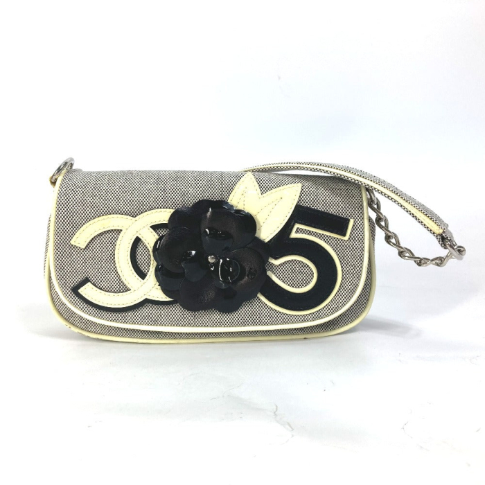 CHANEL Shoulder Bag canvas Gray type No.5 CC Camellia COCO Mark Chain