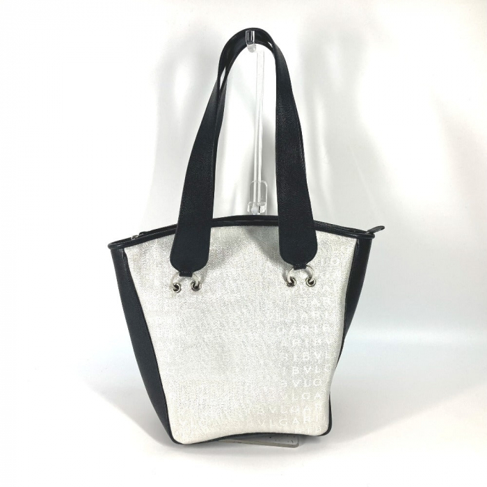 BVLGARI Handbag Canvas / leather white Logo mania Glitter Bicolor Wome
