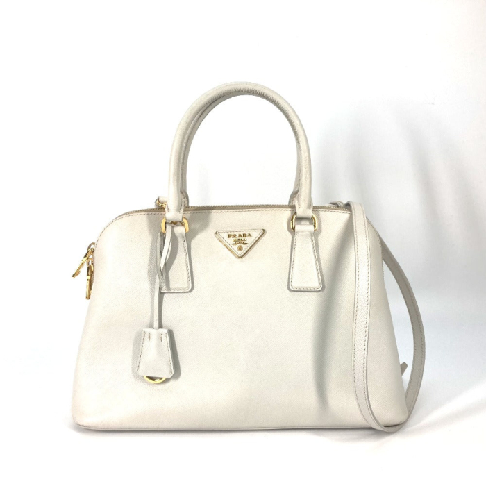 PRADA Handbag BL0837 Safiano leather white Triangle logo plate SAFFIAN