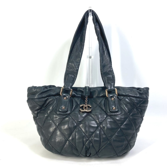 CHANEL Shoulder Bag leather black CC COCO Mark Matrasse quilting Women