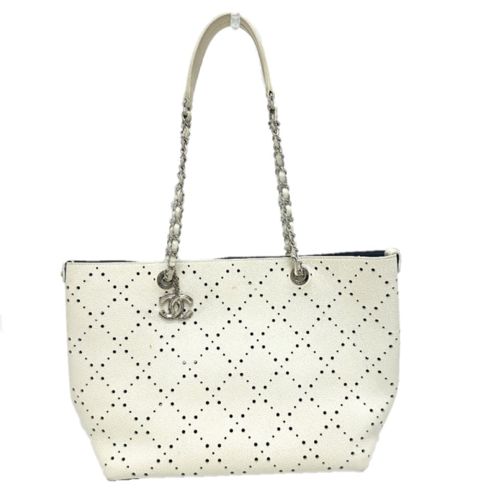 CHANEL Tote Bag Soft caviar skin white COCO Mark CC Charm Matelasse pu