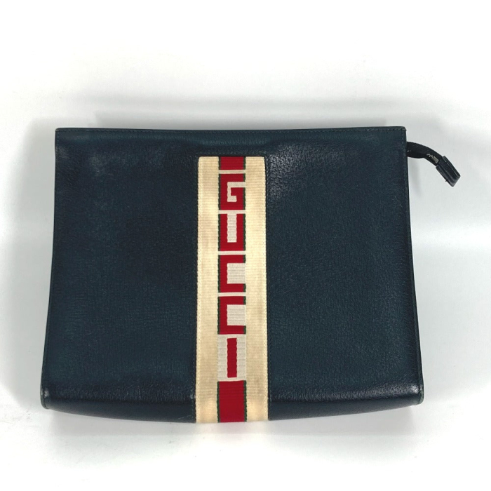GUCCI Clutch bag 475316 leather black pouch bag web stripe logo mens U