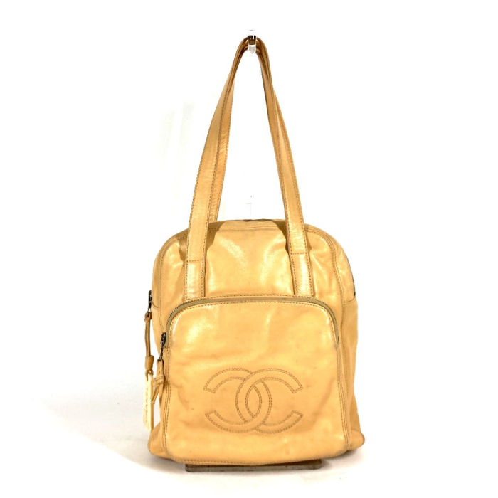 CHANEL Tote Bag leather beige logo CC COCO Mark Women Used Authentic
