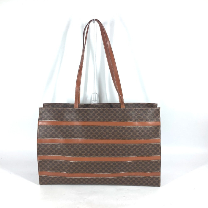 CELINE Tote Bag leather Brown Vintage shoulder strap Macadam logo