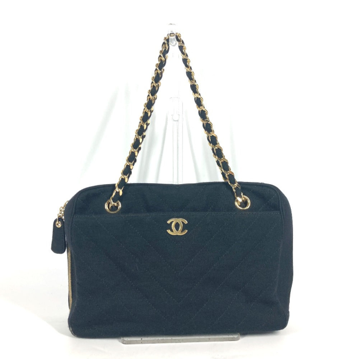 CHANEL Shoulder Bag Jersey black bag shawl CC COCO Mark Quilting Matel