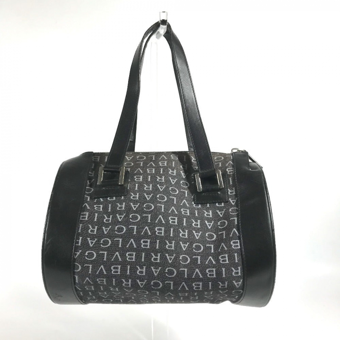 BVLGARI Handbag Canvas / leather blue Logomania Denim Drum type