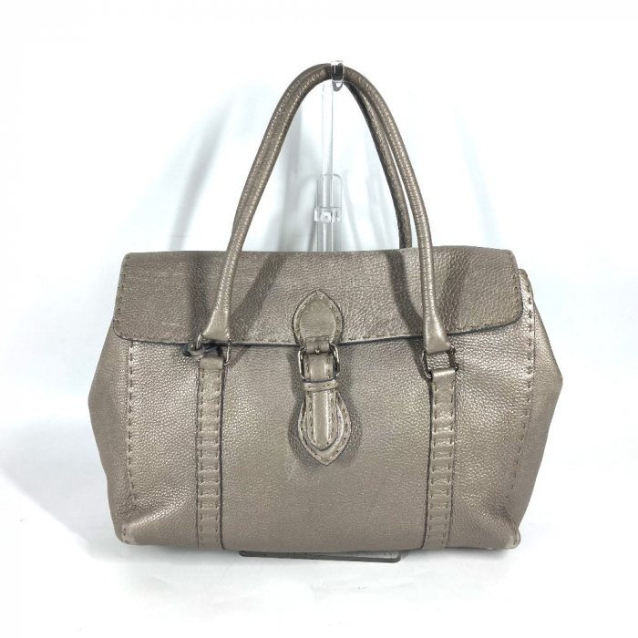 FENDI Shoulder Bag leather Gray type Celeria Linda Women Used Authenti