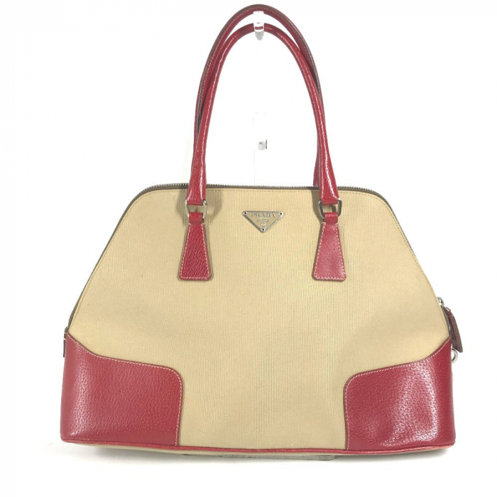 PRADA Shoulder Bag BN0081 Leather / canvas beige By color Triangle log
