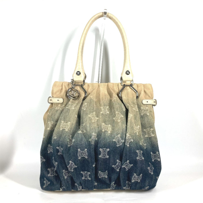 CELINE Tote Bag Leather / canvas white Macadam logo denim gradation Wo