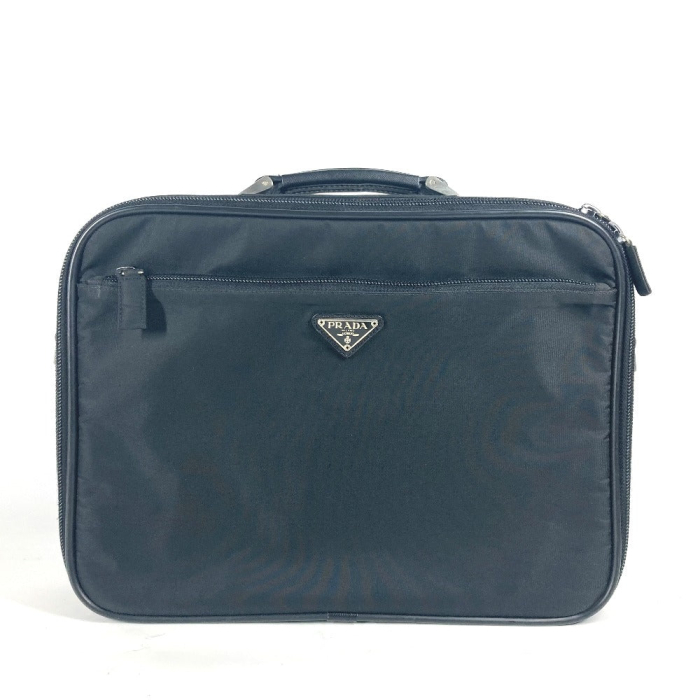 PRADA Handbag Nylon black Triangle logo plate