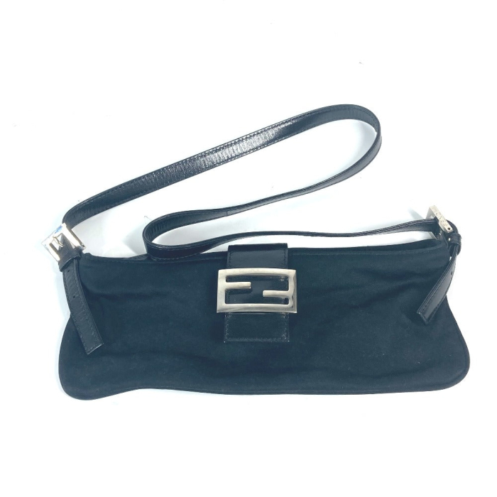 FENDI Shoulder Bag Nylon black logo FF Women Used Authentic