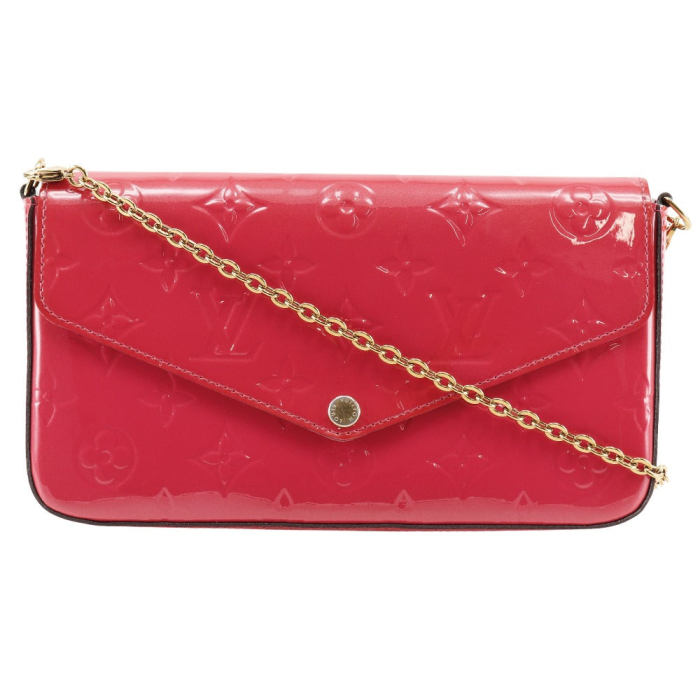 LOUIS VUITTON Shoulder Bag M61787 Monogram Vernis pink Chain wallet Po