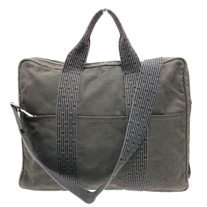 HERMES Business bag canvas gray 2WAY Shoulder Bag Her Line mens Used A