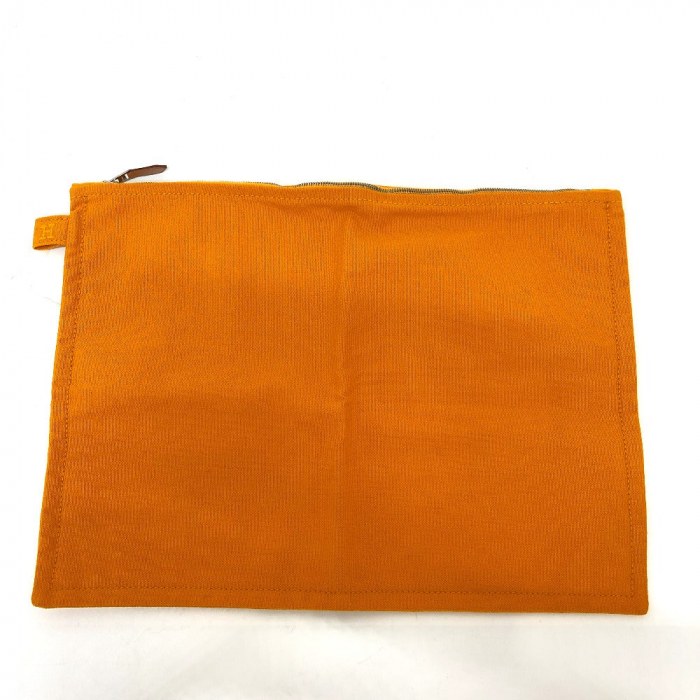 HERMES Pouch canvas Orange logo Women Used Authentic