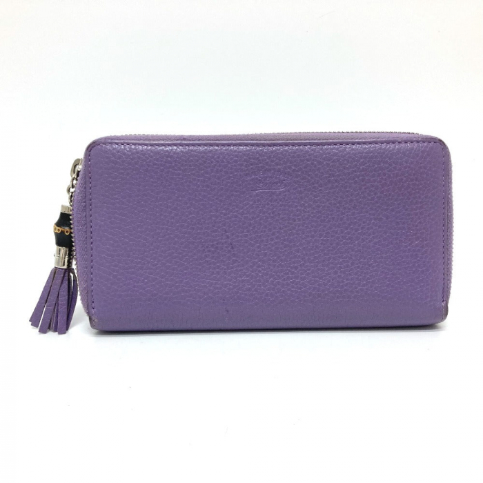 GUCCI Long Wallet Purse 307984 leather purple Bamboo tassel