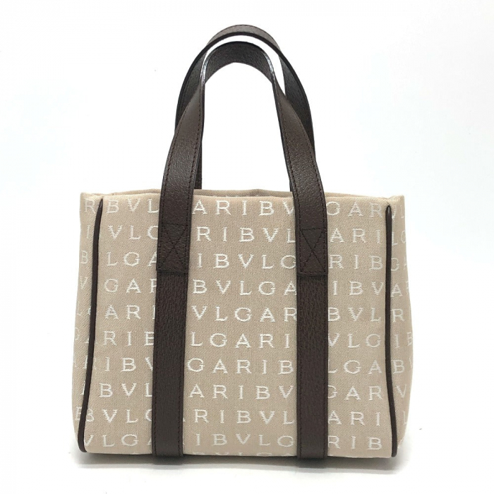 BVLGARI Handbag Canvas / leather beige Logo mania
