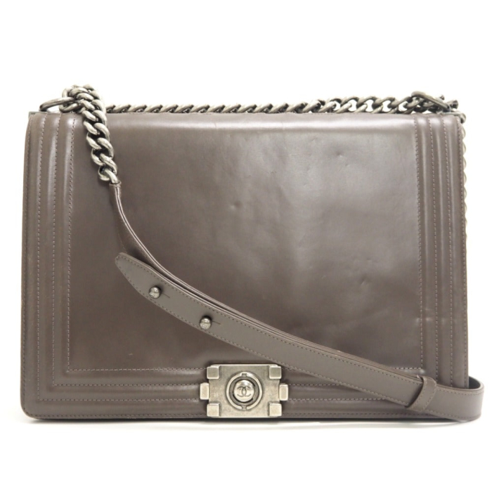 CHANEL Shoulder Bag leather gray ChainShoulder COCO Mark Boy chanel Wo