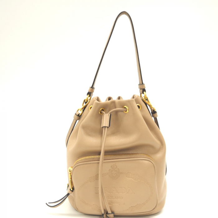 PRADA Handbag 1BH038 leather beige 2WAYShoulder Bag Women Used Authent