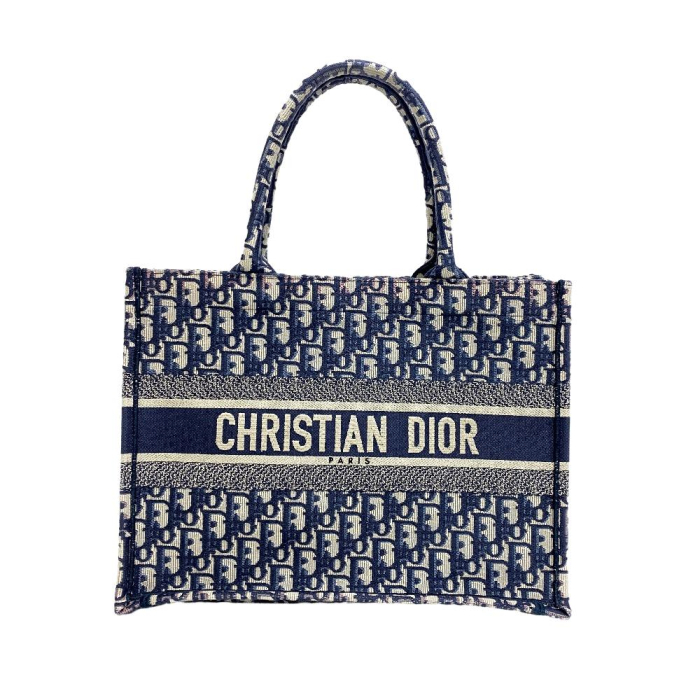 Christian Dior Tote Bag canvas Navy Small Book tote Women Used Authent
