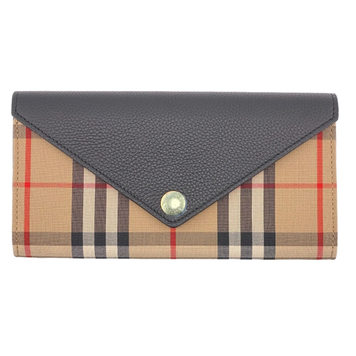 THOMAS BURBERRY Long Wallet Purse 8026108 leather black check HALTON E